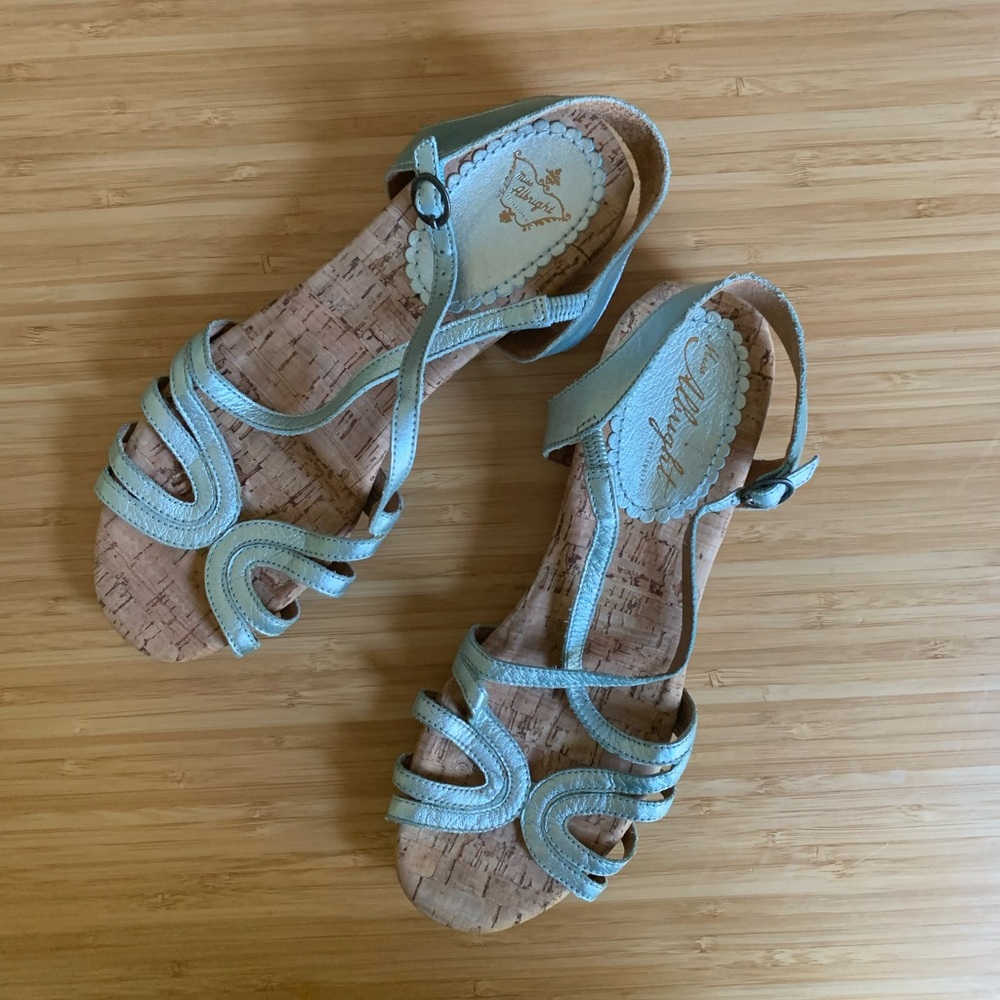 Miss Albright Anthropologie Blue Metallic Leather Strappy Sandal